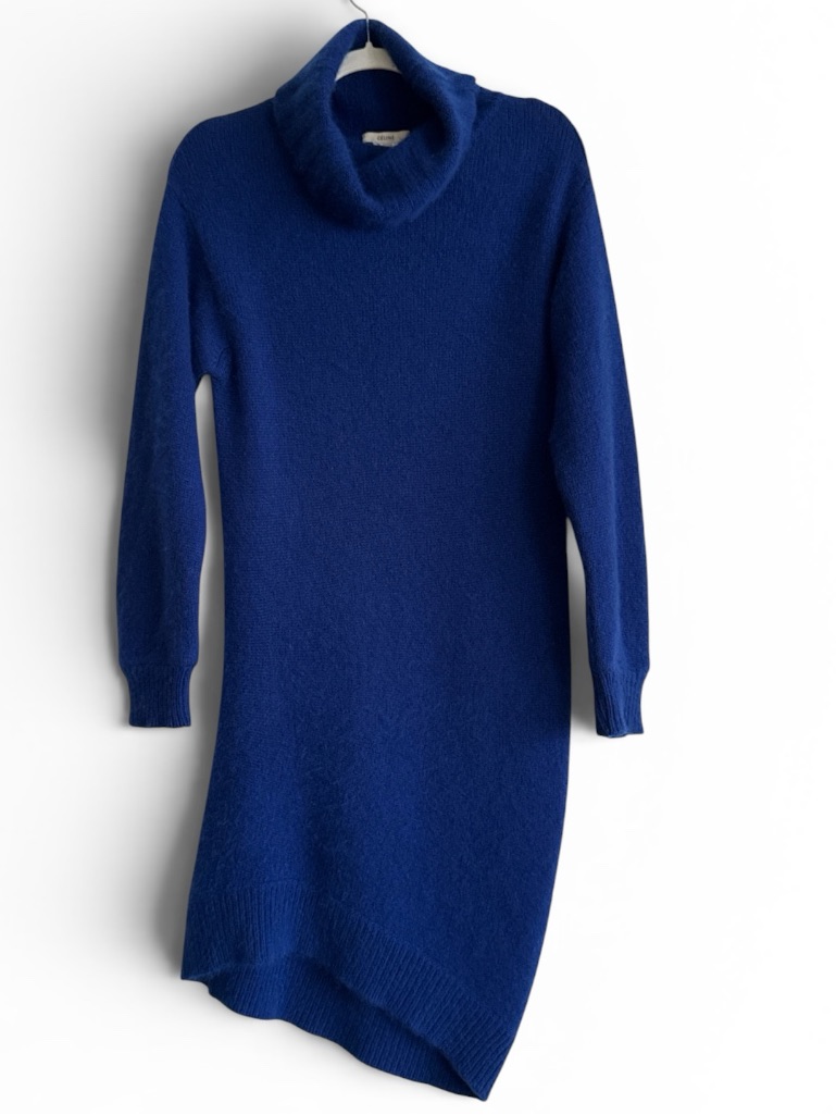 Celine Blue Cashmere Mohair Knit Dress M Italy
